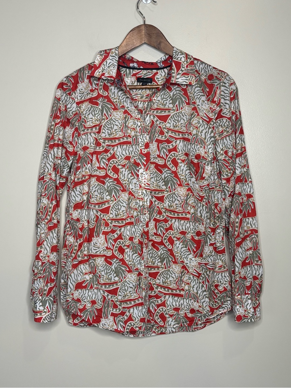 Talbots Grazing Tiger Cotton Button Front Shirt - Picture 3 of 8